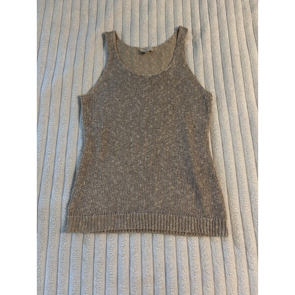 Loft Sparkle Tank Sweater Vest Knit Top Womens Large Beige Silver Sparkle Beach